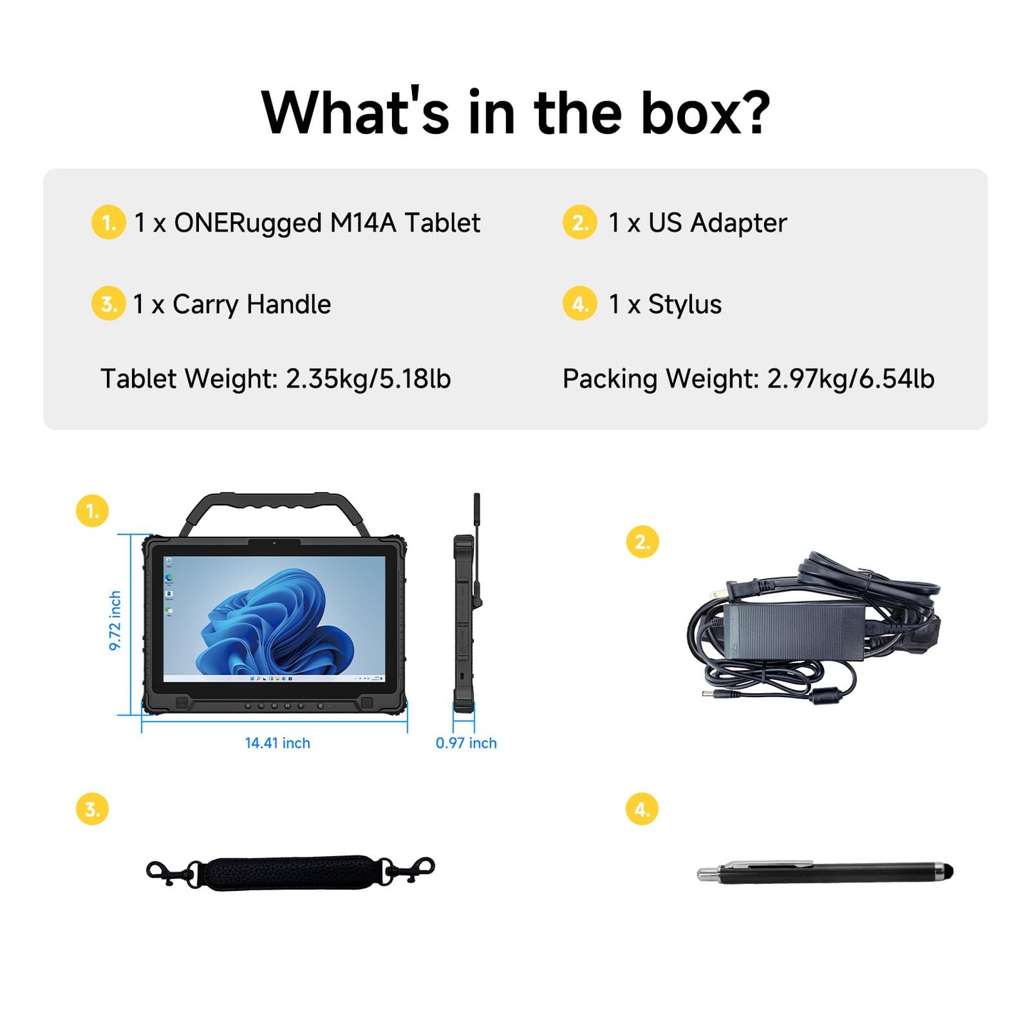 ONERugged M14A Windows Rugged Tablet, 5G 14-Inch FHD 1000 Nits Touchscreen, Intel i5-1235U, 16GB RAM 256GB SSD, IP65 Waterproof Industrial Tablet PC for Outdoor Work Field Service
