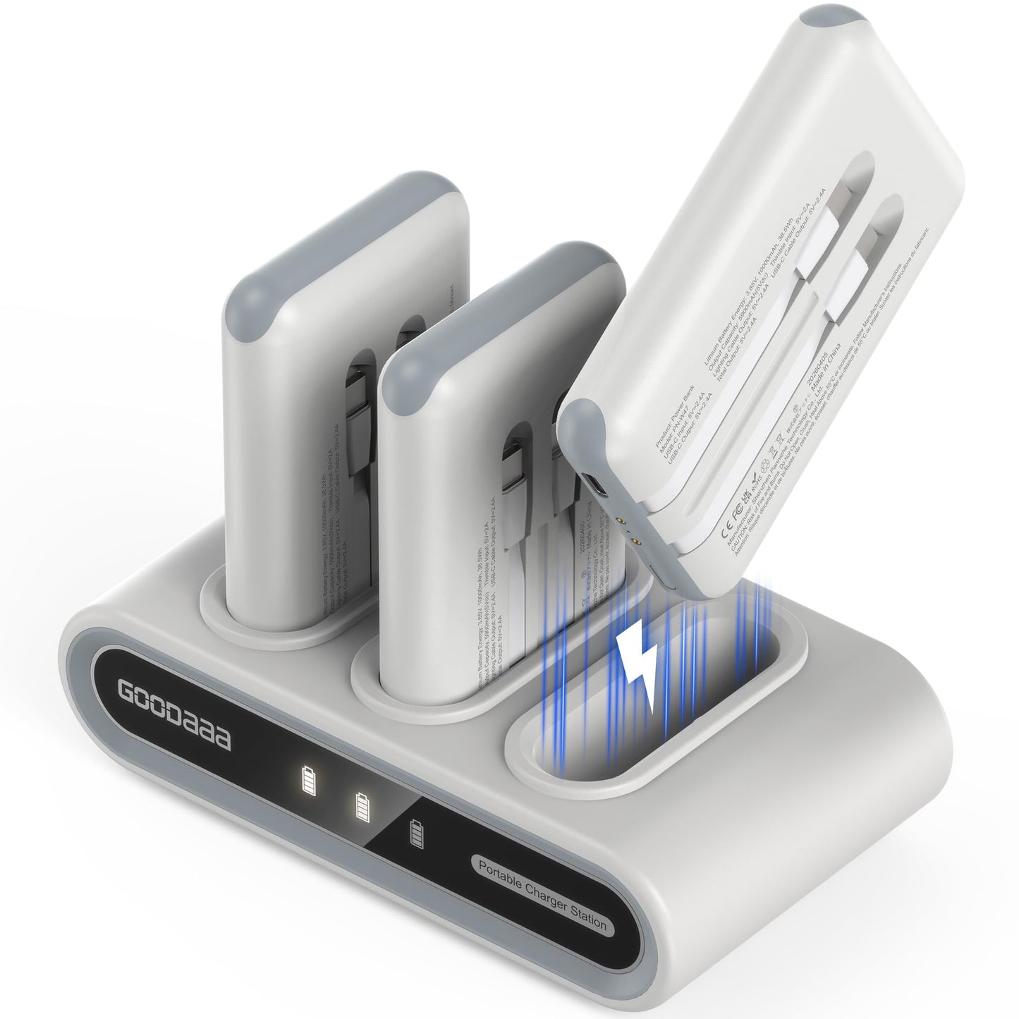10000mAh Portable Power Bank with Built-In Cables
