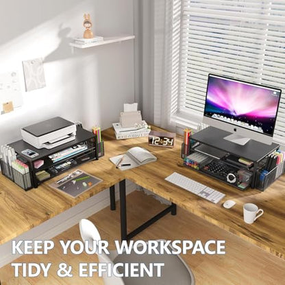 OPNICE Desk Organizer and Accessories, 2-Tier Computer Monitor Stand Riser with Drawer and 2 Pen Holders, Laptop Stand, Office Desk Accessories for Office Supplies