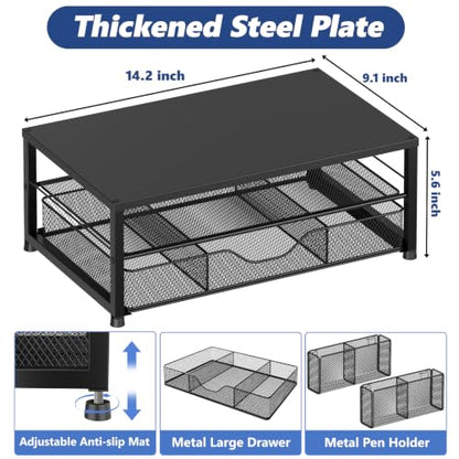 OPNICE Desk Organizer and Accessories, 2-Tier Computer Monitor Stand Riser with Drawer and 2 Pen Holders, Laptop Stand, Office Desk Accessories for Office Supplies