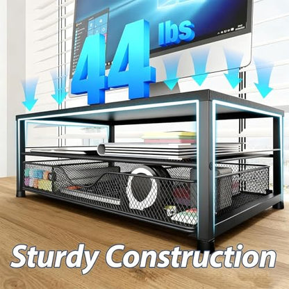 OPNICE Desk Organizer and Accessories, 2-Tier Computer Monitor Stand Riser with Drawer and 2 Pen Holders, Laptop Stand, Office Desk Accessories for Office Supplies
