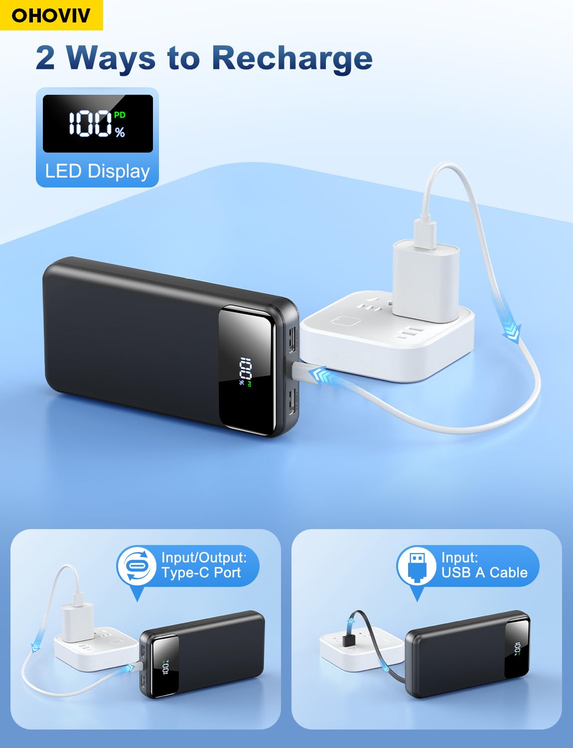 50000mAh Portable Power Bank with Built-In Cables