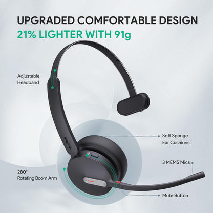 Wireless Bluetooth Headset with Noise-Canceling Microphone