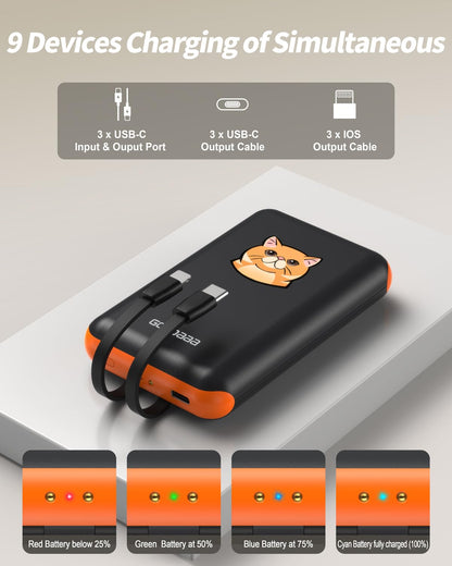 10000mAh Portable Power Bank with Built-In Cables