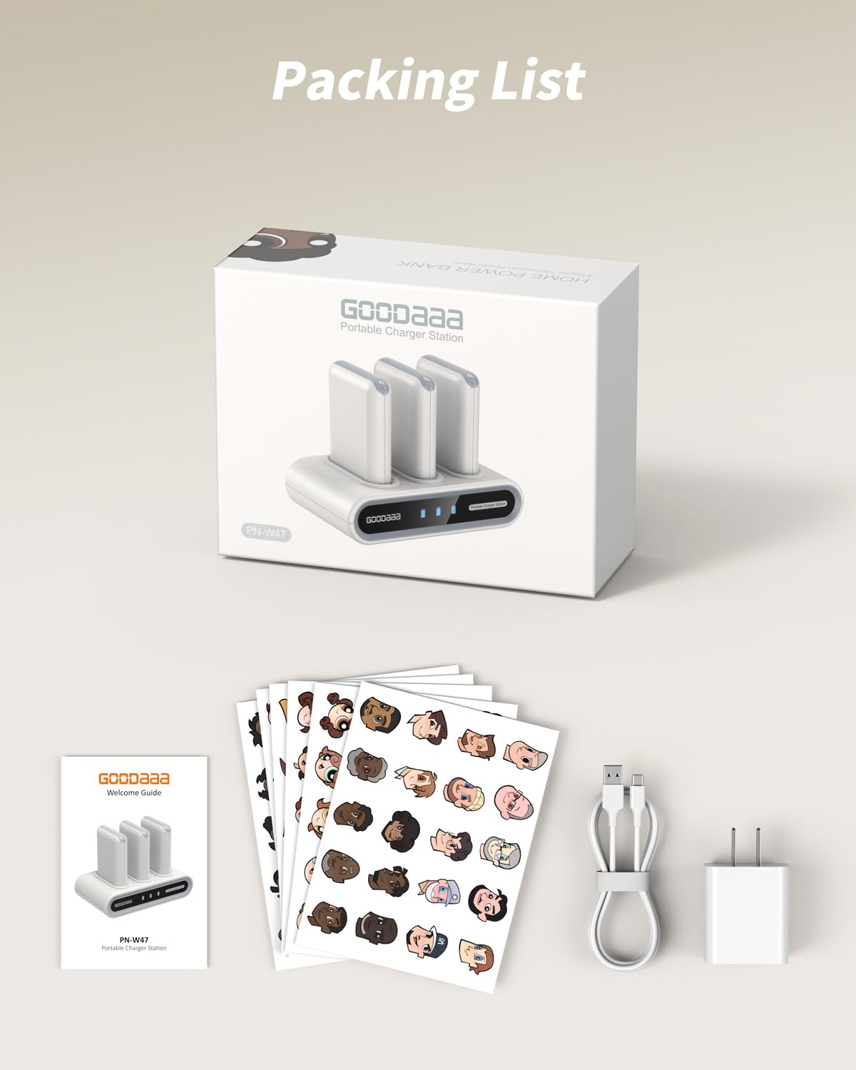 10000mAh Portable Power Bank with Built-In Cables
