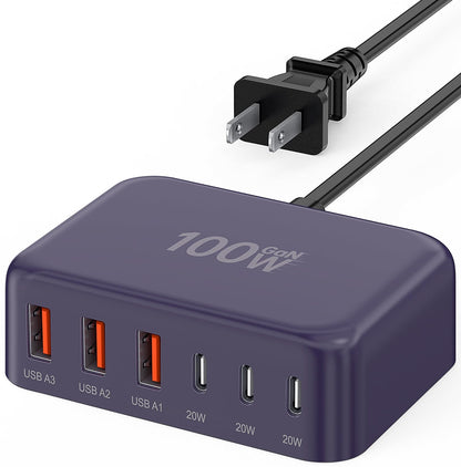 100W GaN USB-C Charging Station with 6 Ports