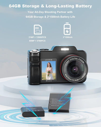 5K Digital Camera with Dual Screen & Autofocus