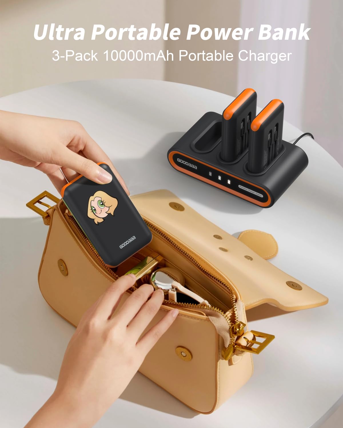 10000mAh Portable Power Bank with Built-In Cables