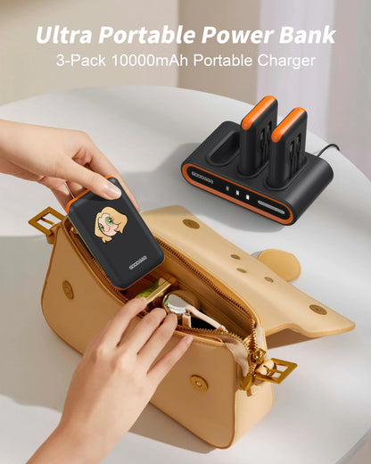 10000mAh Portable Power Bank with Built-In Cables