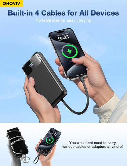 50000mAh Portable Power Bank with Built-In Cables