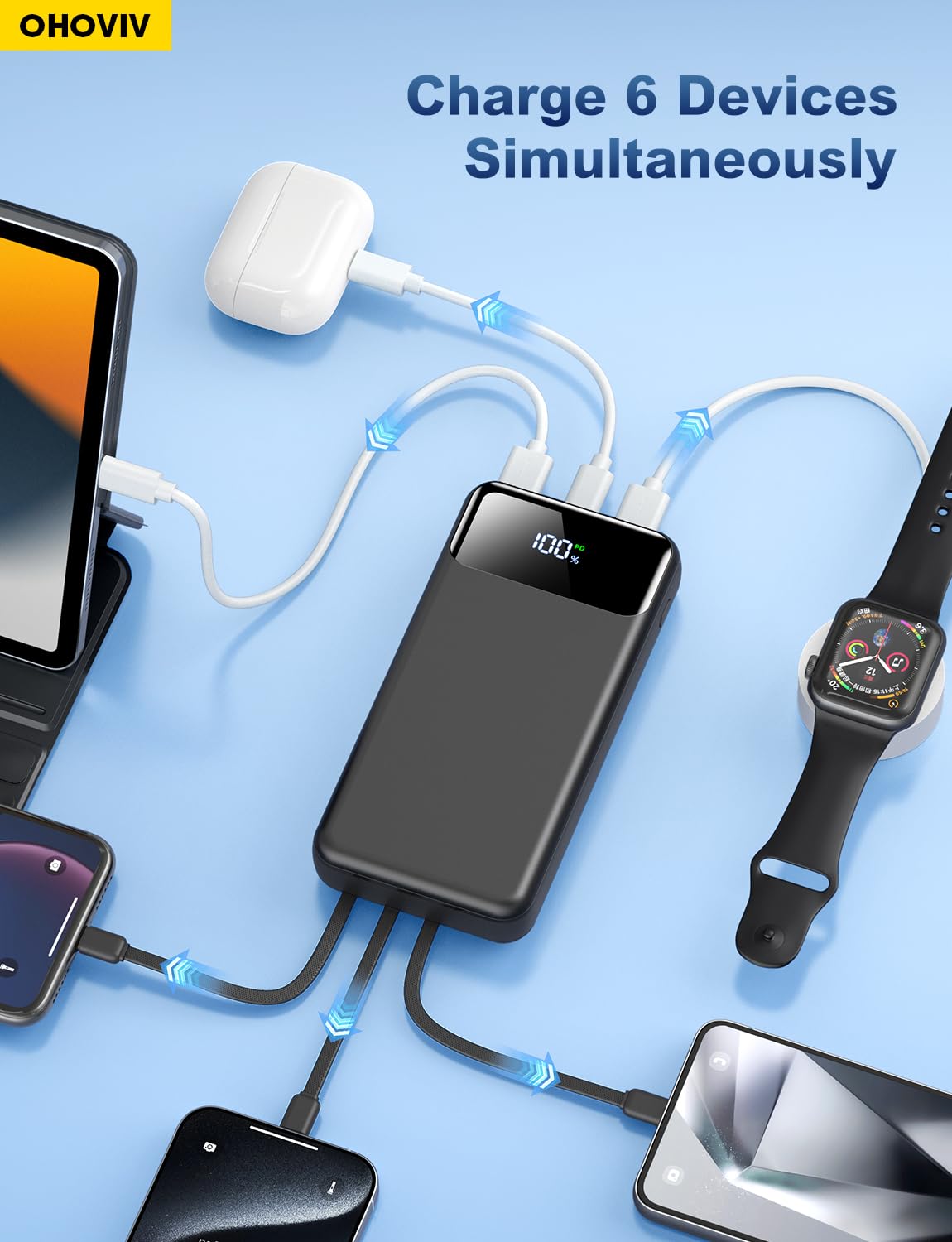 50000mAh Portable Power Bank with Built-In Cables