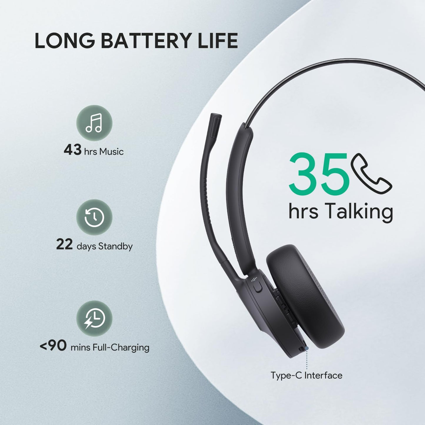 Wireless Bluetooth Headset with Noise-Canceling Microphone