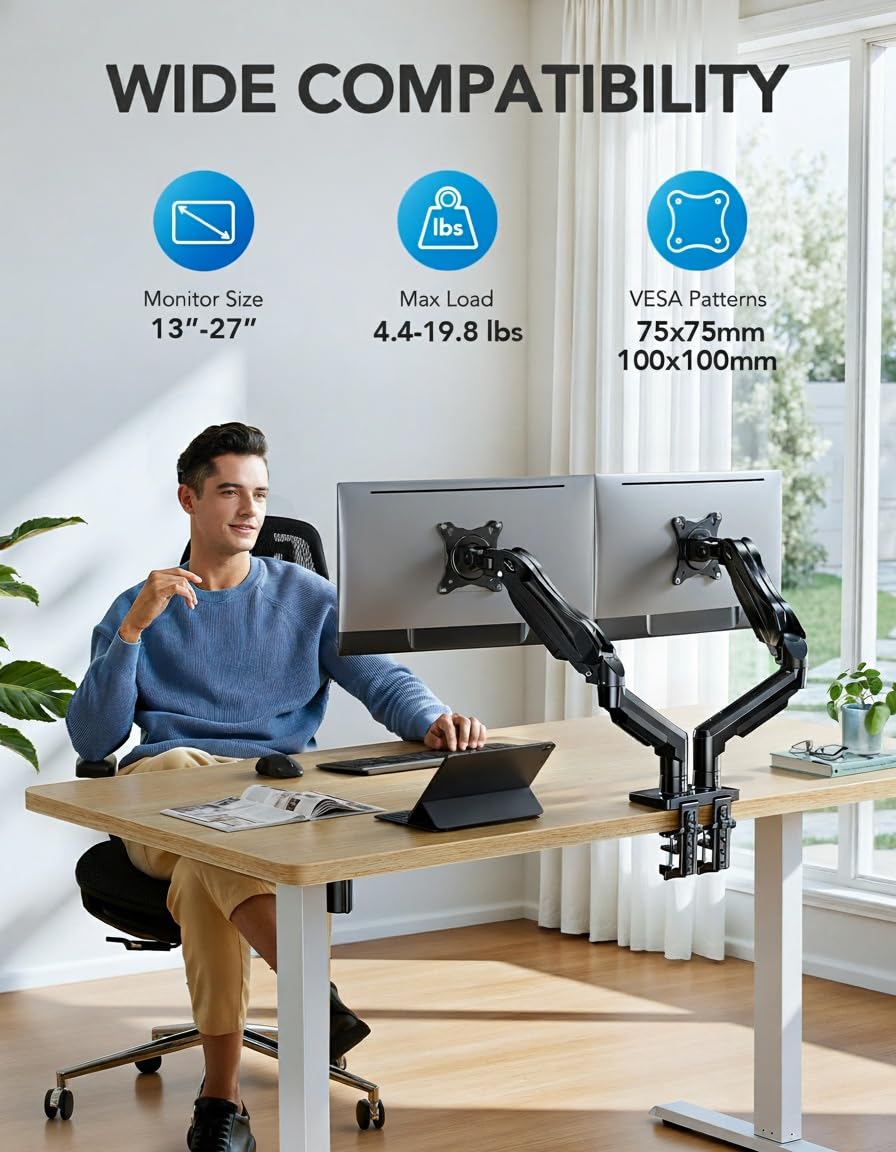Dual Monitor Stand with Adjustable VESA Desk Mount