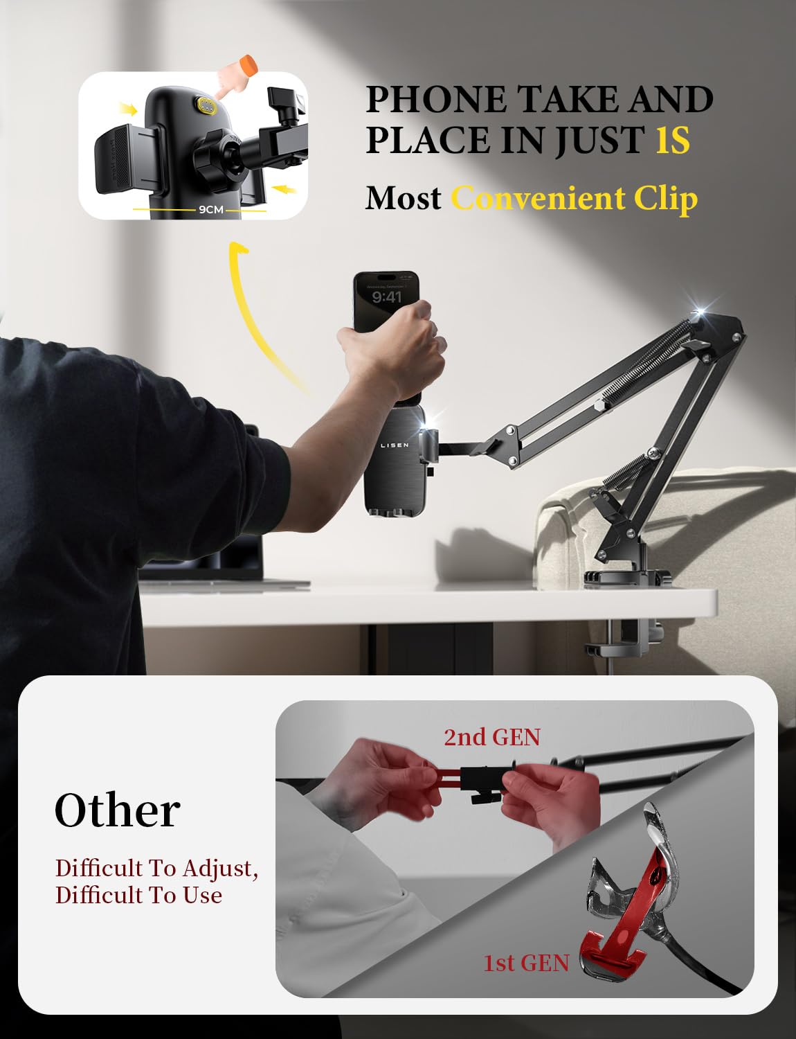 Flexible Clamp Gooseneck Phone Holder for Desk & Bed