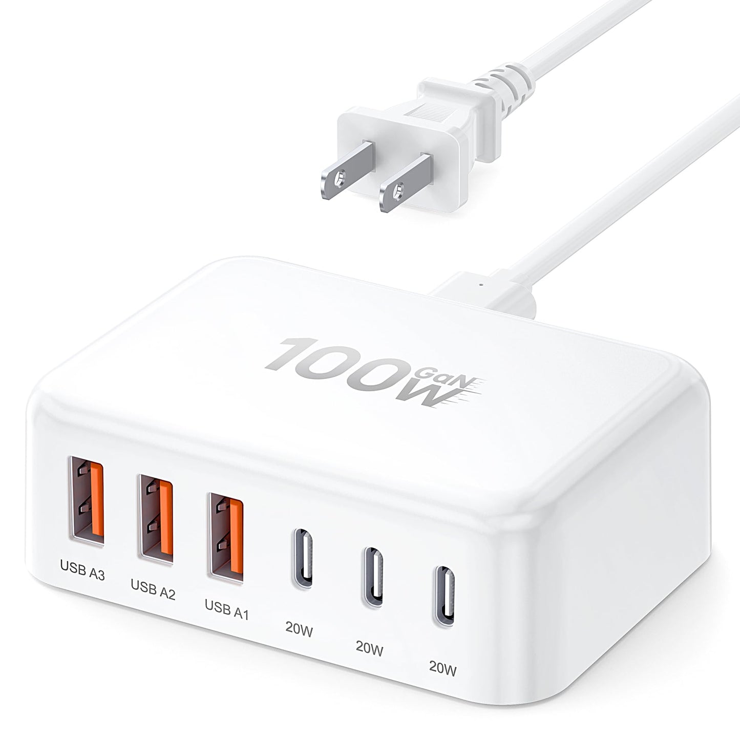 100W GaN USB-C Charging Station with 6 Ports