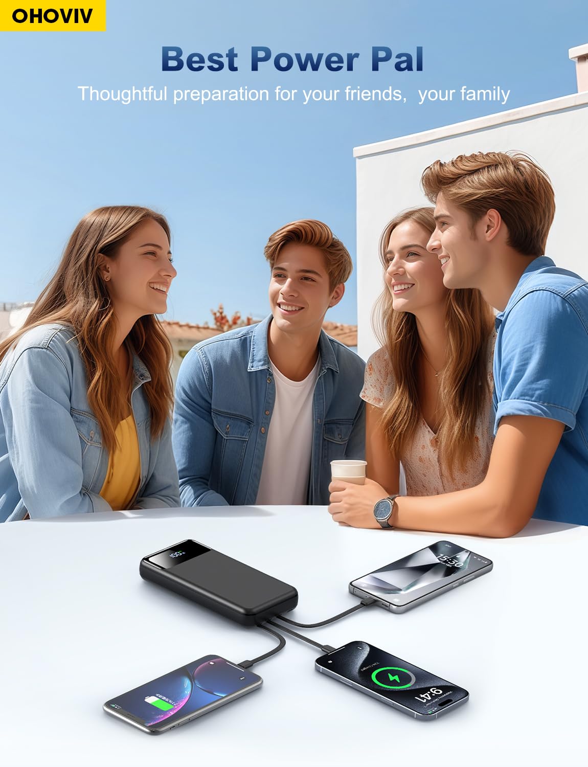 50000mAh Portable Power Bank with Built-In Cables
