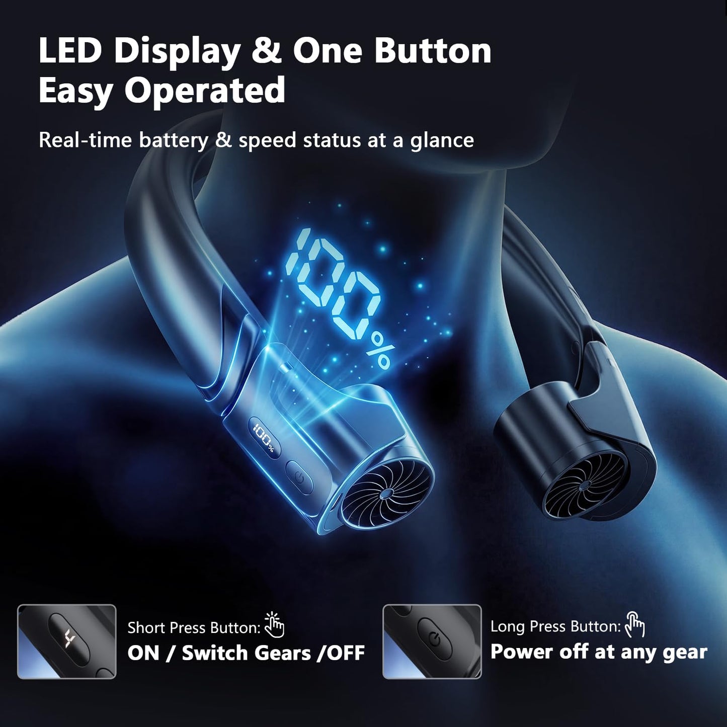 Portable Neck Fan with 360° Airflow & LED Display