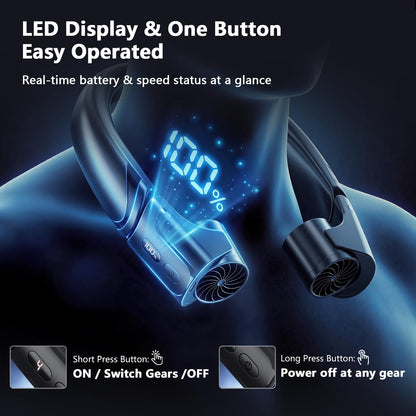 Portable Neck Fan with 360° Airflow & LED Display