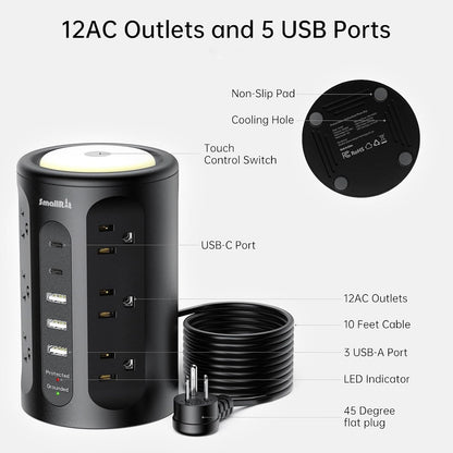 Power Strip with USB Charging & Night Light