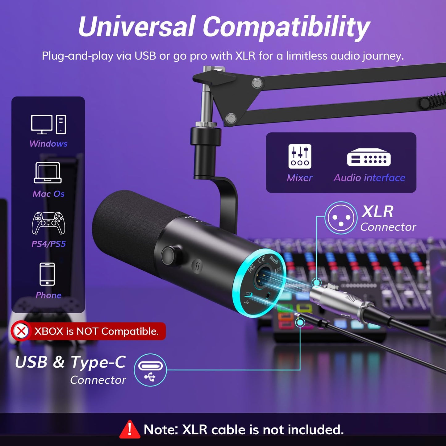 USB/XLR Gaming Microphone with Noise Cancellation