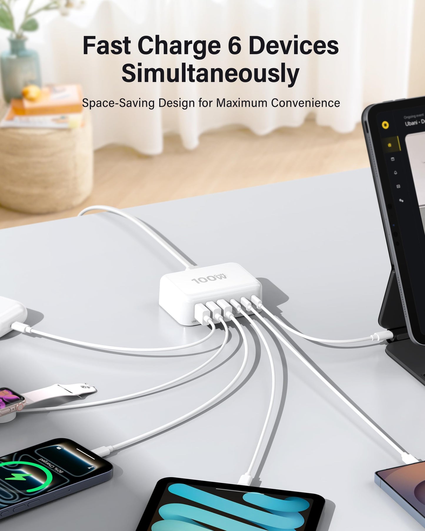 100W GaN USB-C Charging Station with 6 Ports