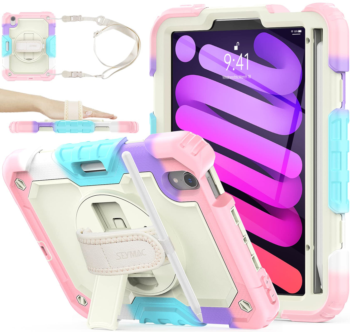 Protective iPad Mini Case with Rotating Hand Strap Stand
