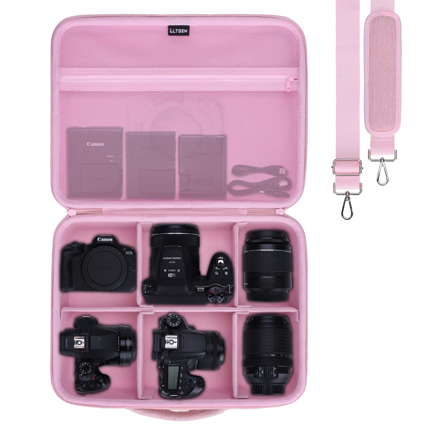 L LTGEM Camera Case Compatible with Canon EOS Rebel T7/R50/R6 Mark II/R100/R50 V/T6/R8/R10/R5 Mark II/RP/R7/5D Mark IV/SL3/R5/T100 DSLR SLR Camera, Len and Tripod with 4 Dividers and Shoulder Strap