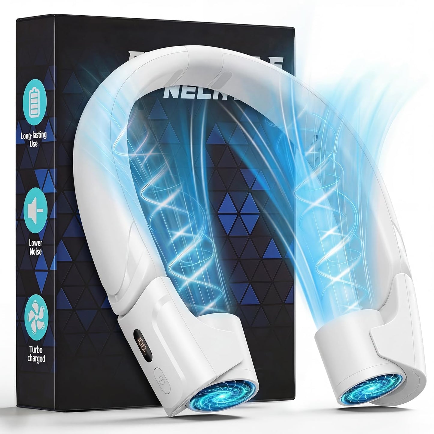Portable Neck Fan with 360° Airflow & LED Display