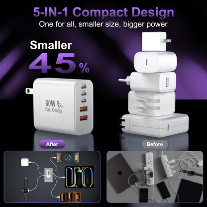 60W USB-C Fast Wall Charger Block