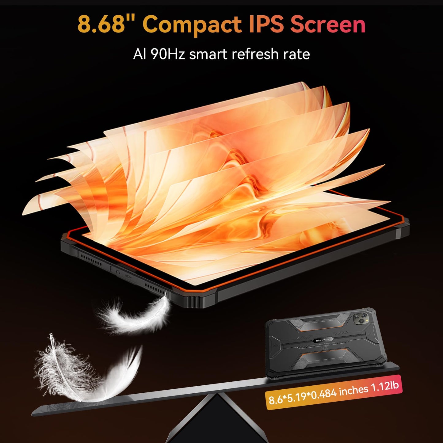 Blackview 9 inch Rugged Tablet, Android 15 Waterproof Tablet wirh Gemini AI, 24GB+128GB TF 2TB, 180Hz, IP68/IP69K, MIL-STD-810H Shockproof, 16MP+13MP, 18W/OTG/5G WiFi/GPS/NFC/TÜV/Face ID/Glove Mode