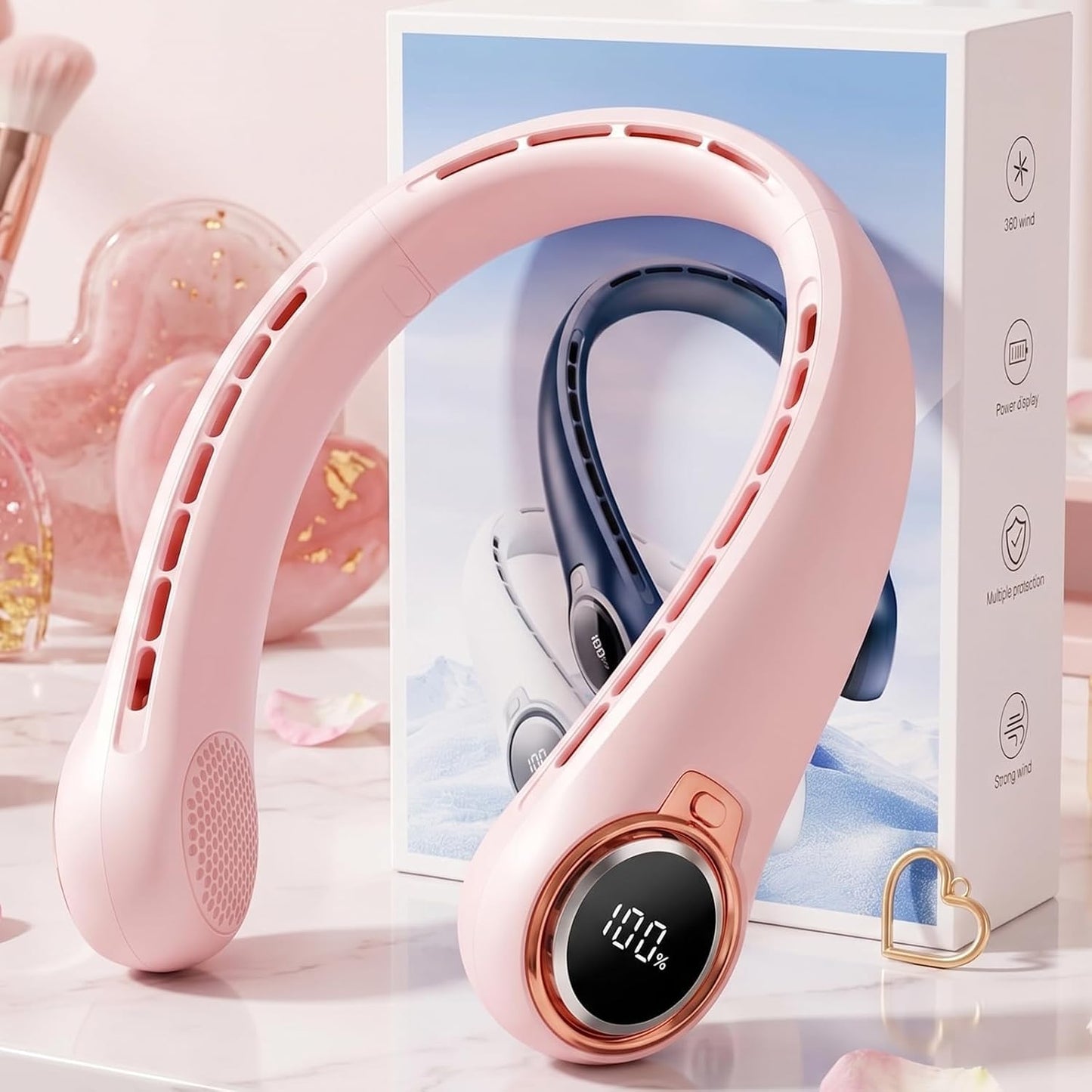 Portable Neck Fan with Rechargeable Battery & LED Display