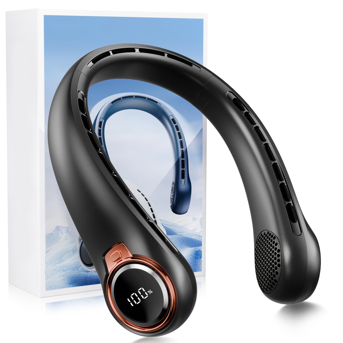 Portable Neck Fan with Rechargeable Battery & LED Display