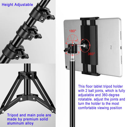 65-Inch Adjustable Tablet Tripod Stand with 360° Mount