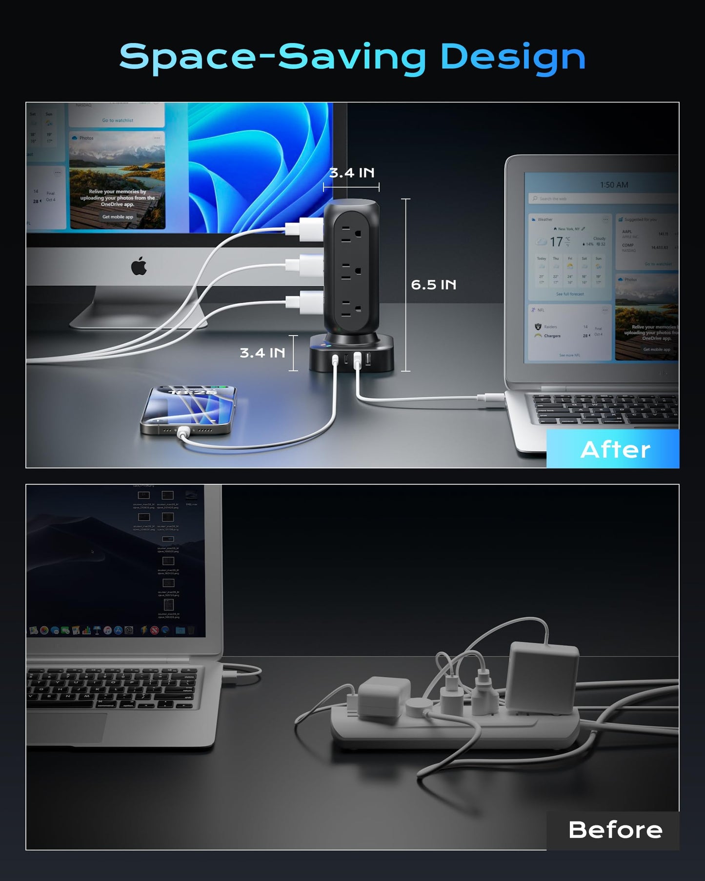 Power Strip Tower with USB-C Fast Charging Ports