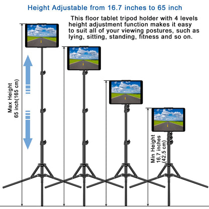 65-Inch Adjustable Tablet Tripod Stand with 360° Mount