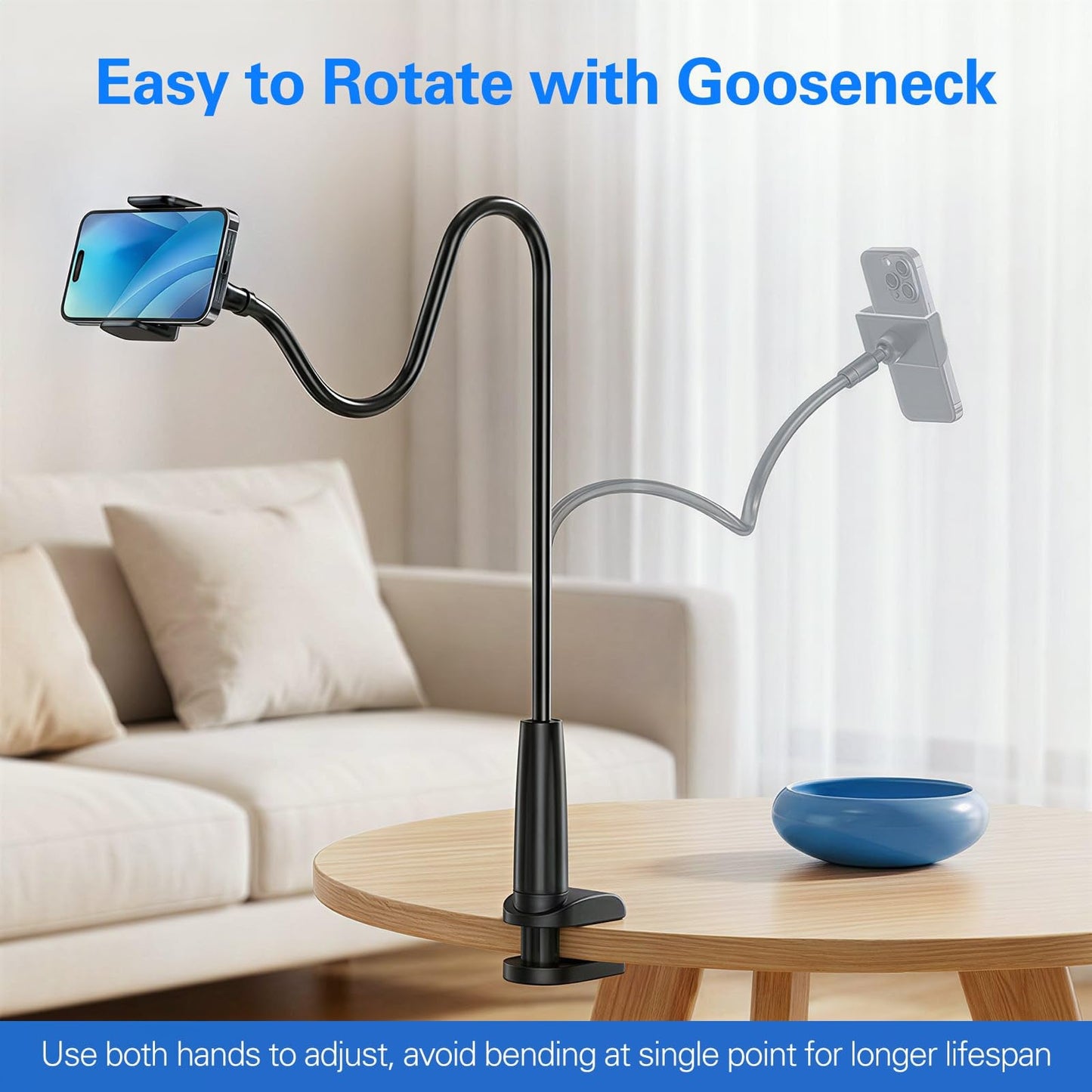 Flexible Gooseneck Phone Holder with Clamp Mount