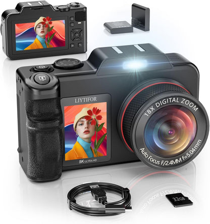 5K Digital Camera with Dual Screen & Autofocus