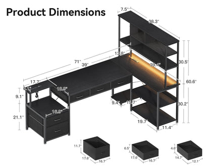 L Shaped Gaming Desk with Storage & Power Outlets