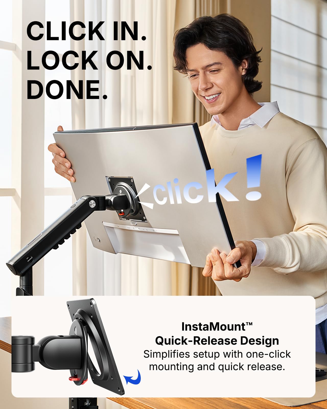 Adjustable Monitor Arm with Tool-Free VESA Mount