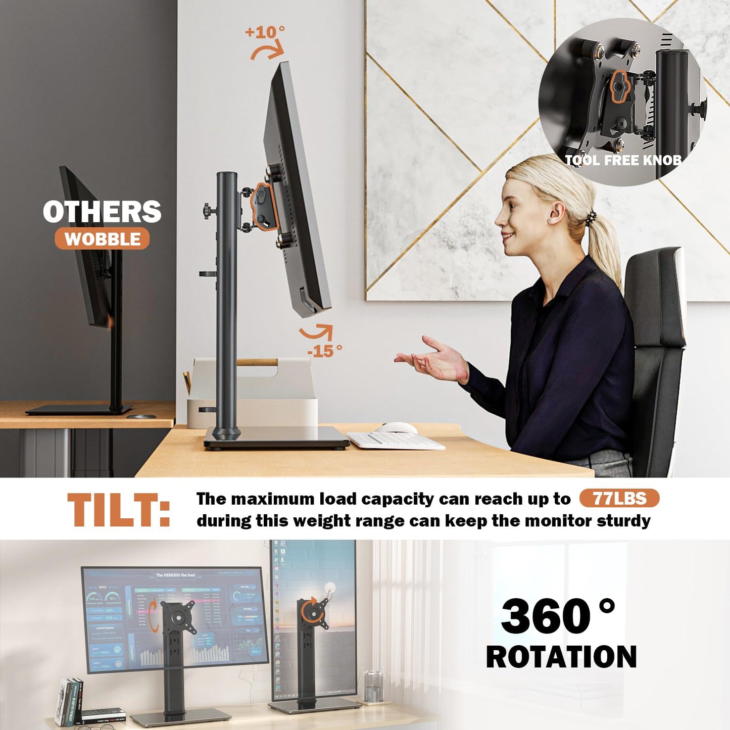 Adjustable Computer Monitor Stand for Desk Setup