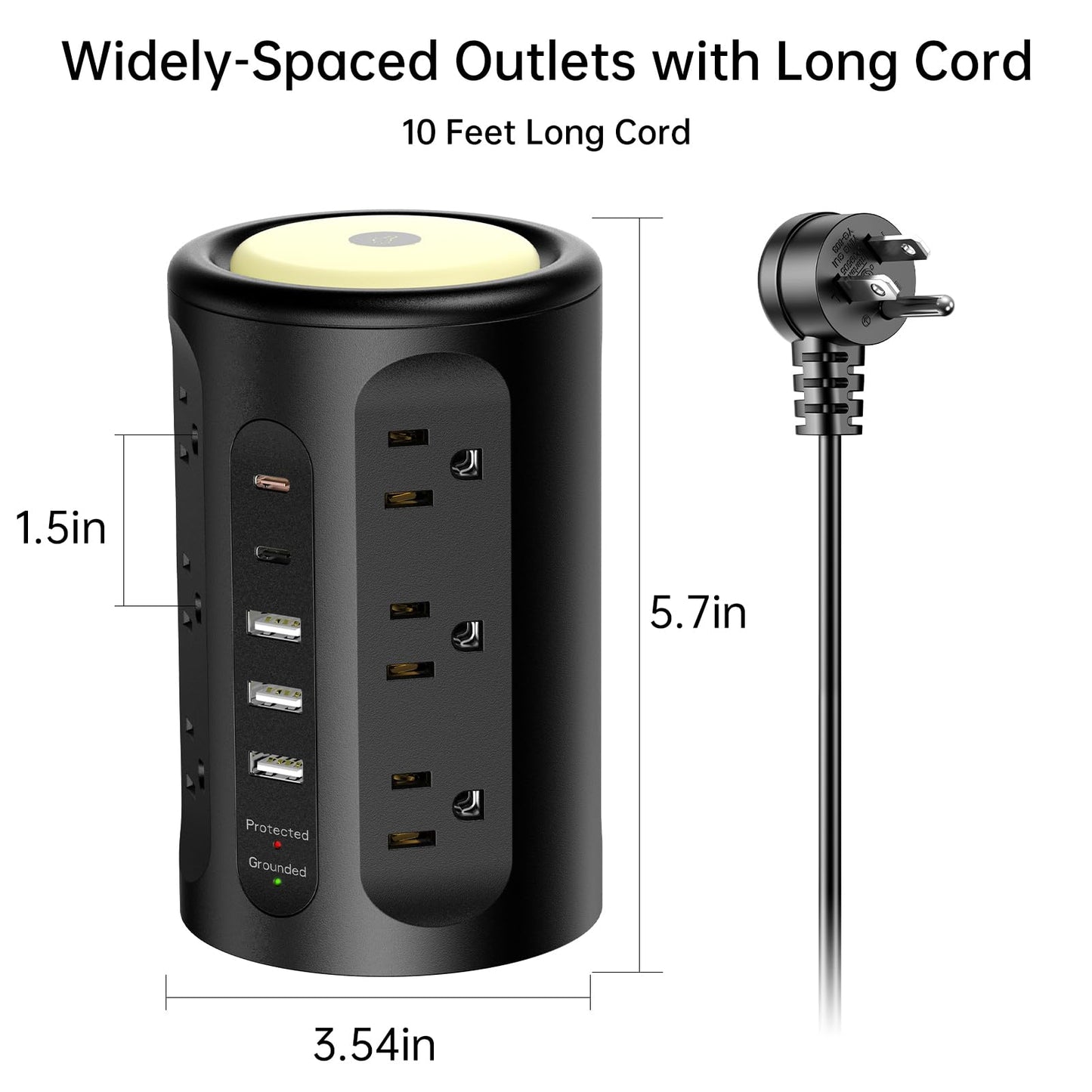 Power Strip with USB Charging & Night Light