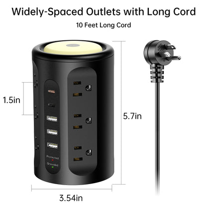 Power Strip with USB Charging & Night Light