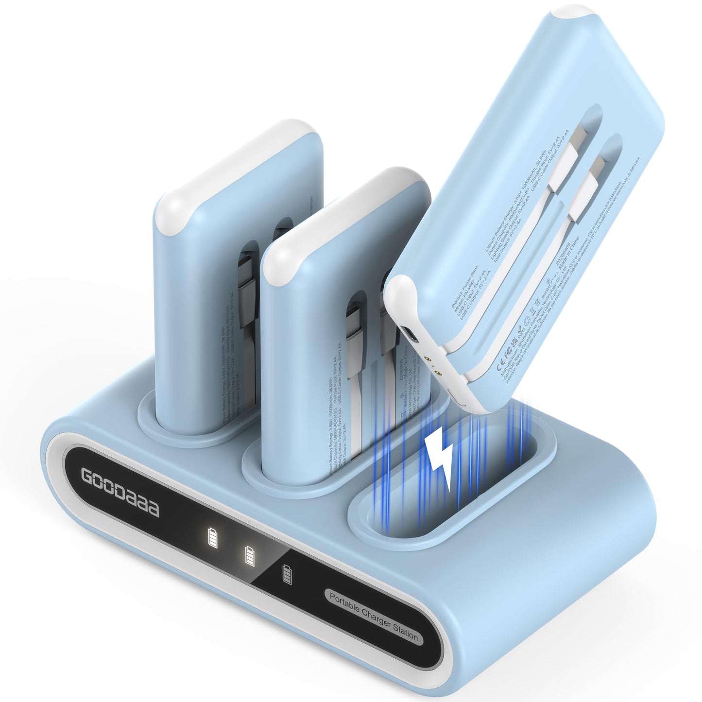 10000mAh Portable Power Bank with Built-In Cables