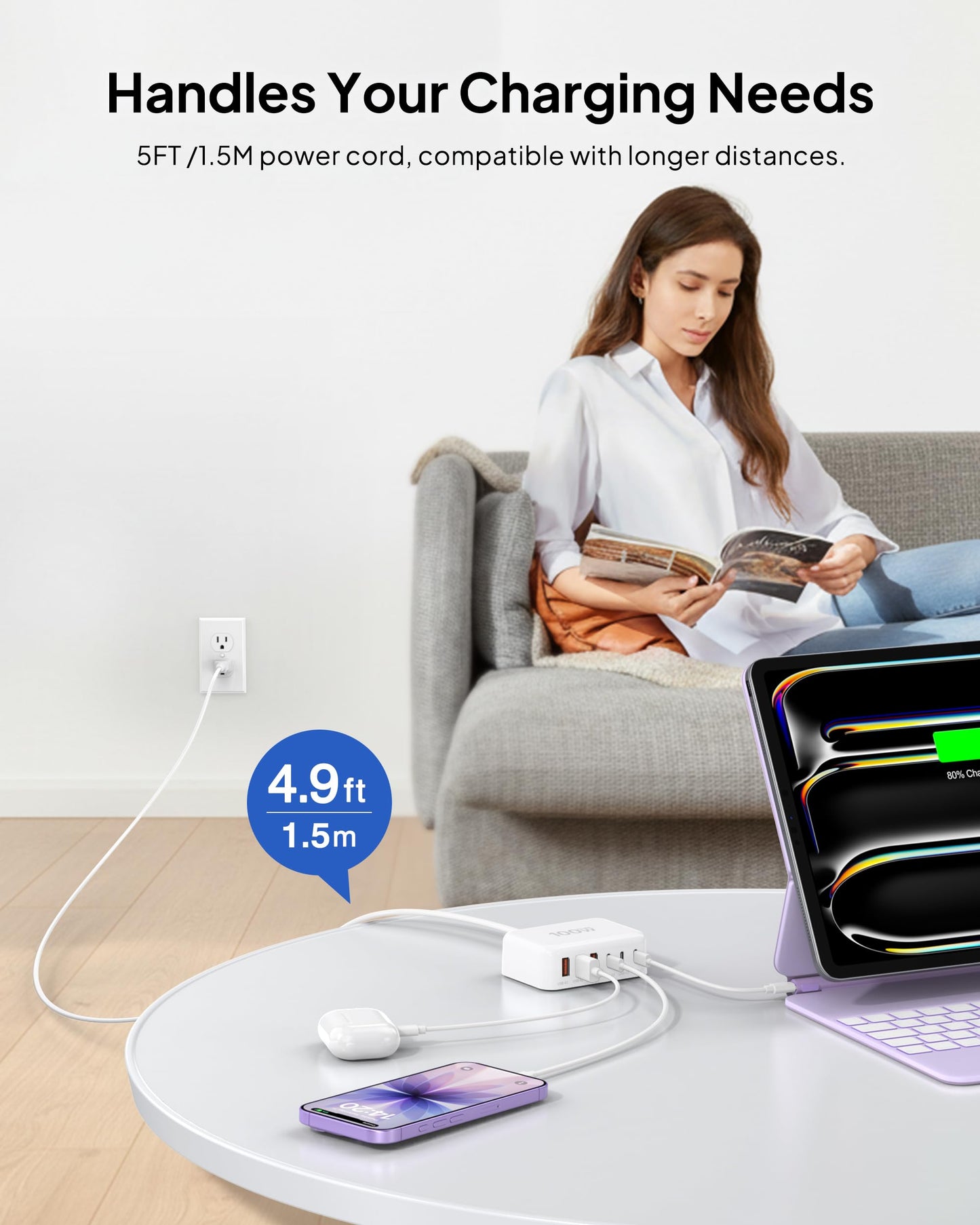 100W GaN USB-C Charging Station with 6 Ports