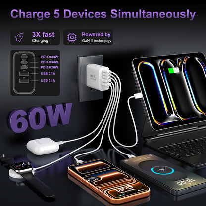 60W USB-C Fast Wall Charger Block