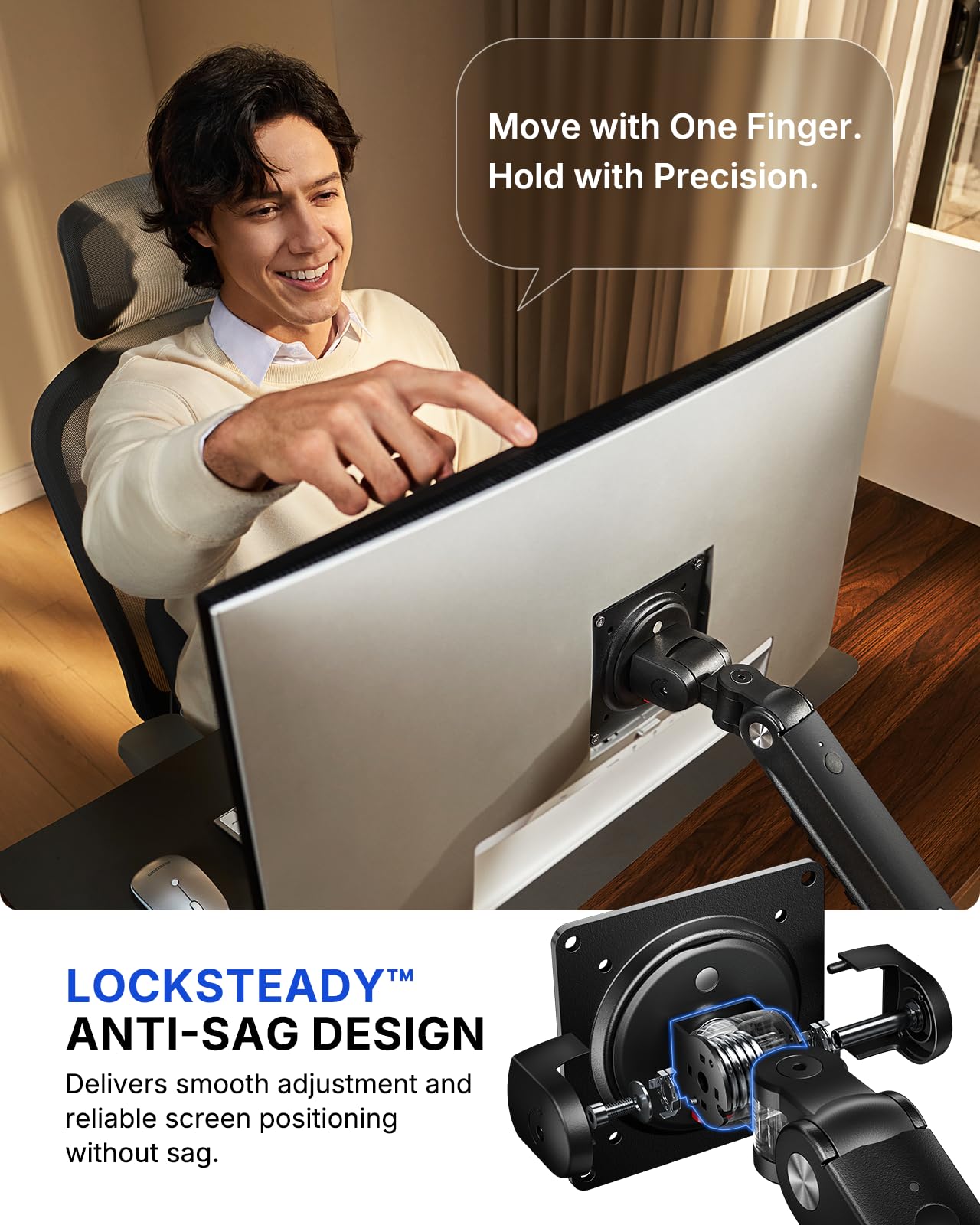Adjustable Monitor Arm with Tool-Free VESA Mount