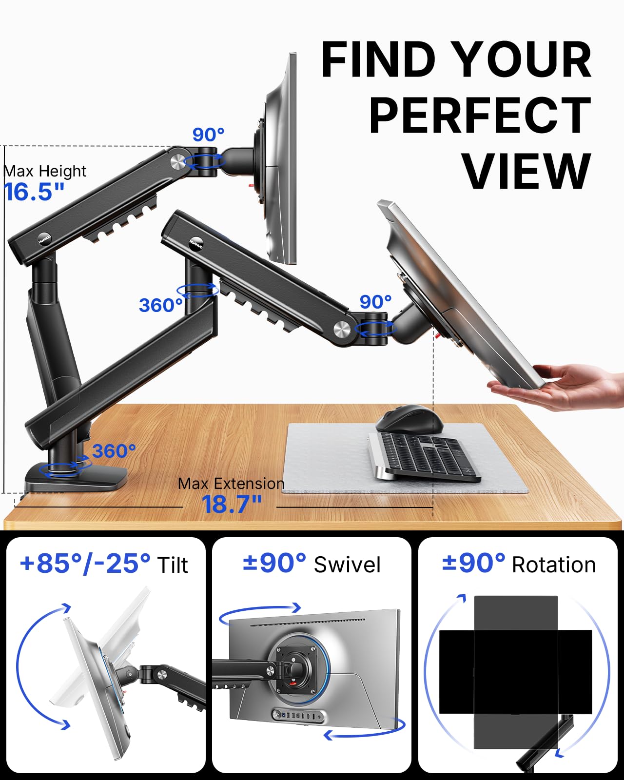 Adjustable Monitor Arm with Tool-Free VESA Mount