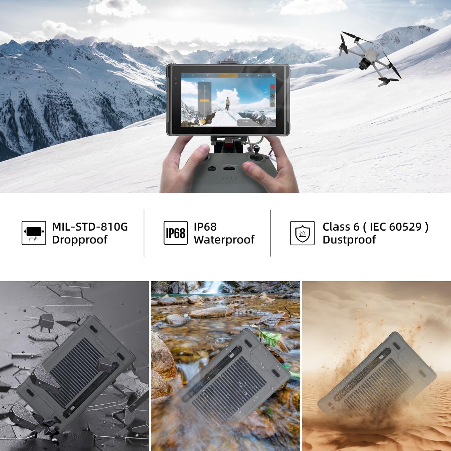 HUGEROCK X7 Rugged Tablet PC 2600nit Sunlight Readable,7 Inch RAM 8GB+ROM 128GB Android 13 Outdoor Anti-Drop Waterproof Tablets for UAV Camping Fishing Moto Drone Camera Monitor
