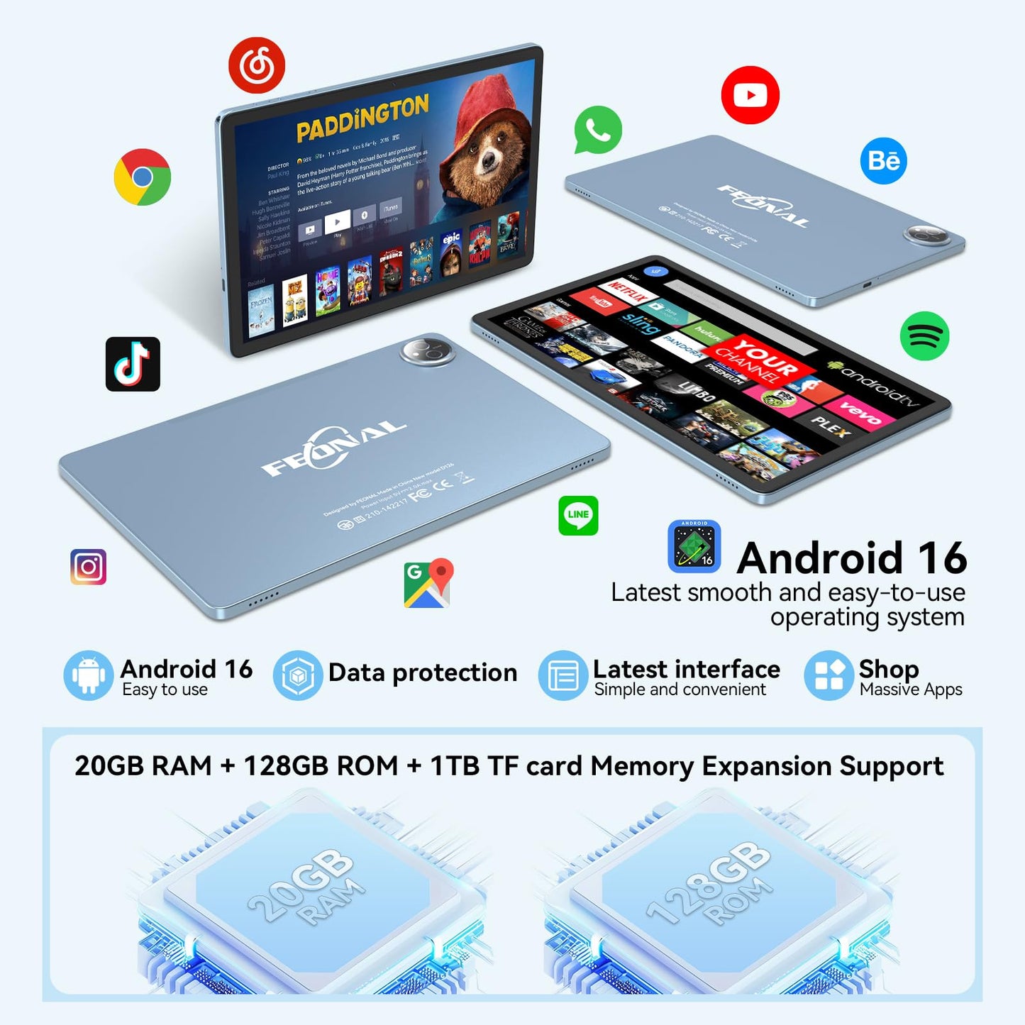 Tablet 11 inch Android 16 Tablet, 2026 Latest Update 128GB ROM 20GB RAM, 4G LTE Tablets, 5G WiFi+Cellular, Octa-Core MTK8786, 13+8 MP Rear and Front Camera,Incell FHD Screen, T-Mobile SIM Card Support