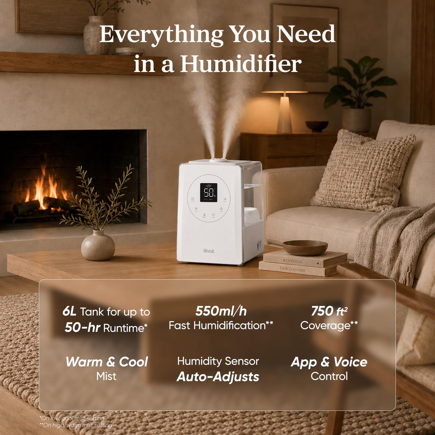 Smart Humidifier with 100-Hour Runtime & App Control